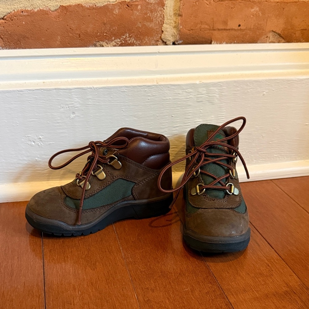Brown and Green Boys Timberland boots